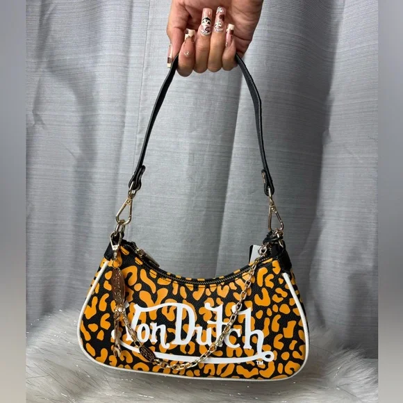 VON DUTCH orange cheetah leopard shoulder bag - Picture 2 of 8